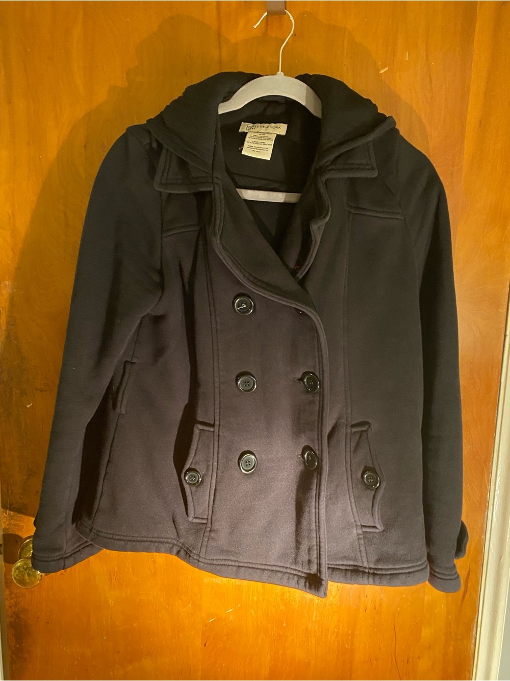 Jones New York Black Double-Breasted Hooded Peacoat
